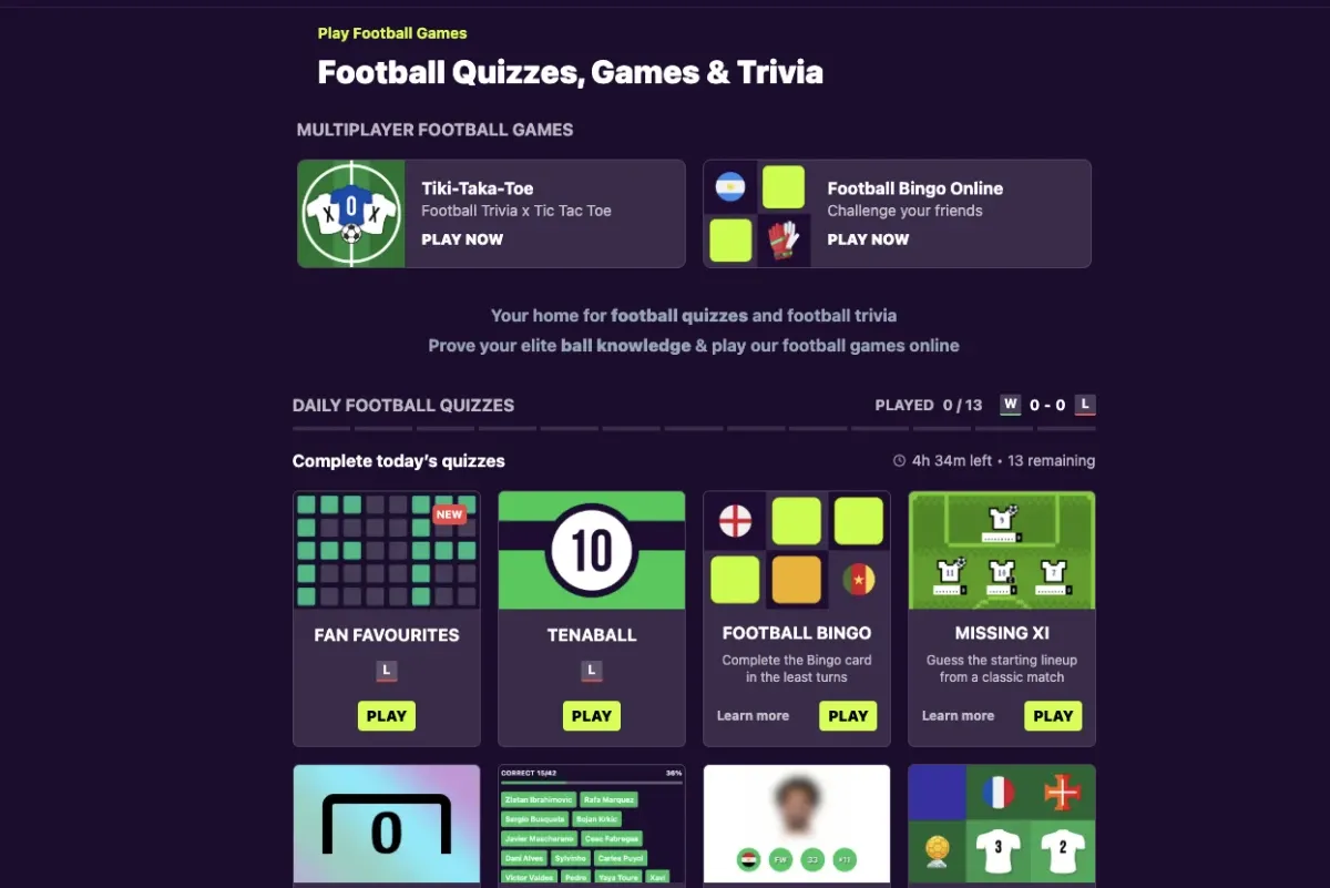 playfootball games dashboard
