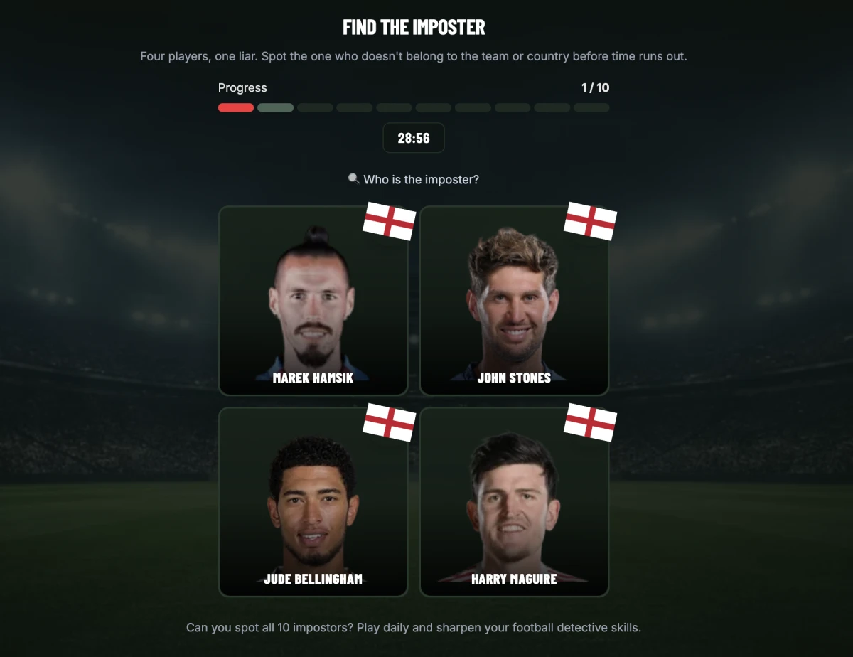 Imposter game showing a selection of players
