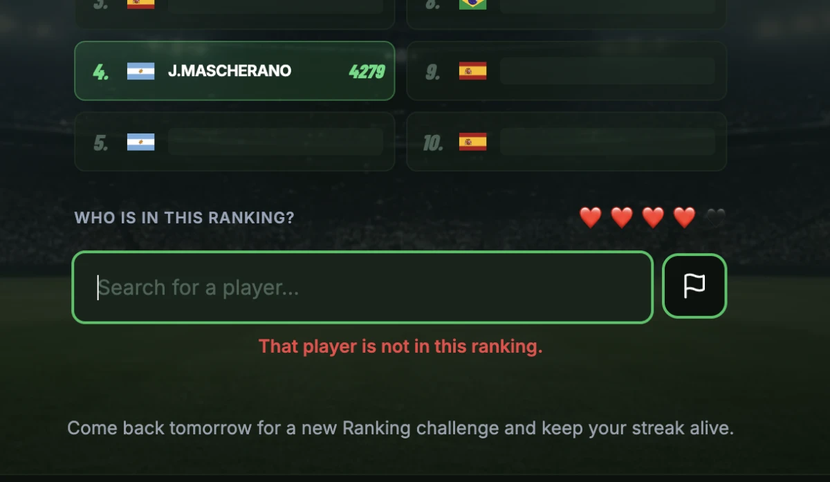 Ranking player search and result