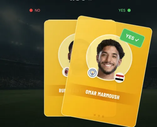 Swipe game showing player cards